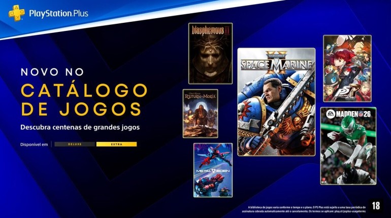 PlayStation Plus recebe Warhammer 40K: Space Marine II e Persona 5 Royal no catálogo de Março de 2026 - PG Games Brasil